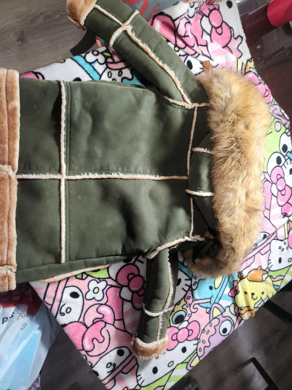 Jordan Craig Green Faux Shearling-Trim Kids Pea Coat